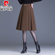 皮爾卡丹（pierre cardin）2025秋冬新款毛呢半身裙女士格子裙高腰百褶裙中長款小個(gè)子a字裙 咖色 L 105115斤