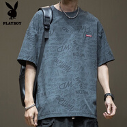 花花公子（PLAYBOY）冰絲網(wǎng)眼短袖T恤男夏季新款寬松五分袖男士速干胖子大碼半袖體恤 A281灰色【冰絲】 L 體重125-145斤