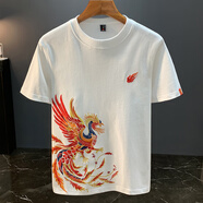 米詩(shī)德（MISHIDE）高端國(guó)潮刺繡t恤男面料純棉半袖國(guó)潮ins鳳凰刺繡中國(guó)風(fēng)t恤男潮流2 白色FS2842 M適合90至105斤穿 均碼