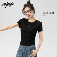 MJ STYLE純色正肩合身短袖T恤女2025夏季修身顯瘦親膚透氣打底衫半袖上衣