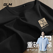 GLM敖瑞鵬代言短袖t恤男休閑日系夏季純棉圓領(lǐng)青少年潮牌落肩袖T恤 【純棉】黑#摘星星 XL