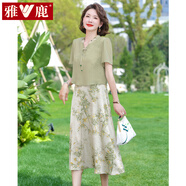 雅鹿中年媽媽夏裝國風(fēng)連衣裙2025新款洋氣品牌中老年女裝時(shí)尚長(cháng)裙子 綠色 4XL (建議125-140斤)