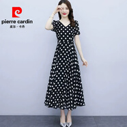皮爾卡丹（pierre cardin）法式黑白波點連衣裙女夏雪紡高級感氣質(zhì)大碼胖MM大擺圓點長裙2025 黑色 5XL 【建議155-165斤】