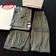 浪莎（LangSha）輕奢感冰絲睡衣女春秋季三件套裝短袖薄款夏天大碼胖家居服 JV-7772-男款 L