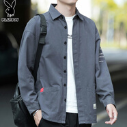 花花公子（PLAYBOY）長袖襯衫男士外套男裝春秋季休閑襯衣男紳士上衣服 灰色 XL