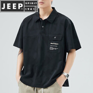 JEEP SPIRIT夏季新款冰絲polo打底衫速干半袖t恤男工裝短袖大碼寬松翻領(lǐng)胖子 黑色 H76PO衫 L 105-120斤左右