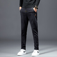 NASA BASE休閑褲男士春秋款松緊腰彈力2024新款爆款直筒牛仔長(cháng)褲子男款冬季 139黑色 31 （110-125斤）