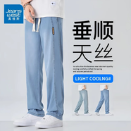 真維斯牛仔褲男夏季薄款天絲美式復古潮流男褲直筒寬松緊腰闊腿休閑褲子 淺藍天絲 XL 碼(130-150斤)