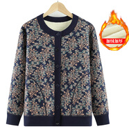 FHHUABD老年人秋冬裝女加絨加厚外套60歲70媽媽太太開(kāi)衫奶奶冬季針織毛衣 K19藏青小花(上衣) L (建議70-95斤)