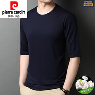 皮爾卡丹（pierre cardin）高端7七分袖短袖t恤男桑蠶絲夏季冰.絲五分袖寬松半袖男士體恤衫 7072款藏青（七分袖） M 170/88A90-115斤