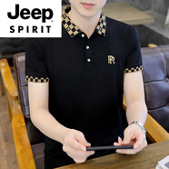 JEEP SPIRIT冰絲t恤男士短袖2025新款夏季半袖Polo衫男青年純色翻領(lǐng)高端體恤 黑色X1108 (純棉) L (105-120斤)