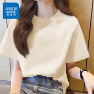 真維斯（JEANSWEST）100%全棉短袖女款夏季2025新款寬松小個(gè)子韓版t恤女裝落肩半袖衫 米色 純色 M