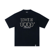 法登爵【頂級版本】GOODBRAND珍珠標語(yǔ)短袖寬松字母印花燙鉆T恤情侶同款 鉚釘珍珠-黑色 S  頂級版本三標齊全