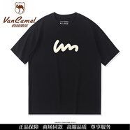 西域駱駝（VANCAMEL）2025夏季新款純棉短袖t恤男寬松簡約潮牌ins大碼內(nèi)搭情侶夏季體恤 KM畫筆  黑 M 90-115斤左右