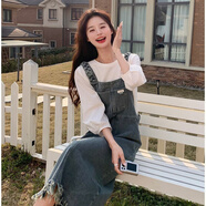 納琳雅Nalinya韓系穿搭牛仔背帶裙女夏裝搭配一整套漂亮套裝連衣裙女 單件背帶裙 M 【甜美可愛】