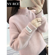 NY-RCENYRCE毛衣女2025冬季新款高品質(zhì)高領(lǐng)加厚寬松款秋冬短款潮流百搭 粉色半高領(lǐng)保暖加厚