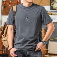 季言百搭短袖男款夏季簡(jiǎn)約圓領(lǐng)百搭 休閑體恤男冰感透氣莫代爾棉上衣 鐵灰色 冰感莫代爾棉 3XL （適合180-195斤）