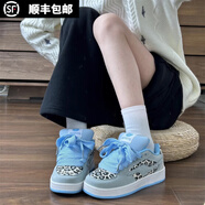 黛詩(shī)姍新款復(fù)古2025設(shè)計(jì)感板鞋輕便休閑鞋薰衣草撞色閃電字母底面包鞋女 藍(lán)色豹紋 【單里】 40