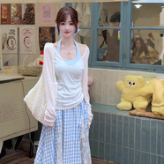 衣然呈品清純系穿搭半身裙女夏季獨特絕美蕾絲拼接格子小眾ins百搭長裙女 藍(lán)色 M 【建議95-110斤】