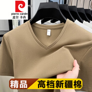 皮爾卡丹（pierre cardin）2025新款領(lǐng)短袖恤男寬松休閑色雞心領(lǐng)體恤衫上衣潮針織 姜黃 M 165建議98-118斤