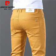 皮爾卡丹（pierre cardin）黃色針織牛仔褲男2025新款純色修身小腳彈力長(cháng)褲子青春時(shí)尚休閑潮 卡其色 28 腰圍2尺1