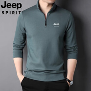 JEEP SPIRIT吉普春秋季長袖t恤男士拉鏈立領休閑衛衣中青年休閑打底上衣 深綠色- 薄款 L 建議120-135斤