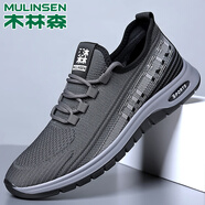 木林森（MULINSEN）木林森春季男鞋透氣薄款中老年爸爸鞋男士輕便軟底網(wǎng)面運動(dòng)跑步鞋 深灰色 1167 37