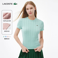 LACOSTE法國鱷魚(yú)女裝25春夏新款時(shí)尚絞花短袖套頭針織毛衣|AF7214 LGF/薄荷綠 S 36