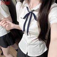 FSHE原創(chuàng)jk收腰短袖襯衫女上衣學(xué)院風(fēng)校供感短袖襯衣秋季日系制服套裝 小島收腰襯衫+領(lǐng)結(jié) 2XL