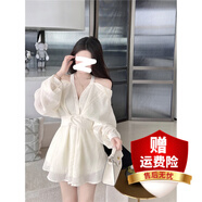 FHHUABD白色V領(lǐng)露肩掛脖襯衫連衣裙女早春2025新款設(shè)計(jì)感小眾收腰短裙子 白色套裝 M  90-110斤