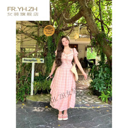 FR.YH.ZH安妮不火格子連衣裙南法溫柔風格紋公主裙女2025夏季新款微胖 粉橘色 L