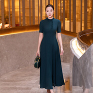 首尚格釋首尚格釋氣質(zhì)連衣裙女2025夏季新款優(yōu)雅時(shí)尚修身顯瘦短袖大擺裙子 深綠色 2XL