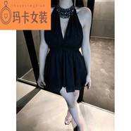 NJTD實(shí)拍  廳里廳氣的釣系約會(huì)裙氣質(zhì)名媛重工鑲鉆古早感千金掛脖短裙 黑色 M