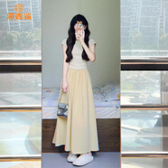 派吉鯊2025新款法式簡(jiǎn)約休閑長(cháng)裙氣質(zhì)顯瘦連衣裙子半身裙兩件套裝女夏季 上衣+半身裙 M