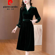 皮爾卡丹（pierre cardin）官方高端首單高端金絲絨連衣裙V領(lǐng)洋氣時(shí)尚中年媽媽氣質(zhì)顯瘦秋冬 品牌旗艦綠色 L