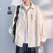 唐號(hào)  襯衫男長(zhǎng)袖春秋季新款外套寬松港風(fēng)設(shè)計(jì)感印花上衣服男休閑襯衣 衫C963長(zhǎng)袖白色 XL