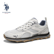 美國馬球協(xié)會(huì )（U.S.POLO ASSN.）休閑網(wǎng)面鞋男2025新款男鞋夏季透氣運動(dòng)鞋軟底舒適輕便休閑鞋子男 米白【輕量回彈+透氣通風(fēng)】 41 運動(dòng)鞋碼-
