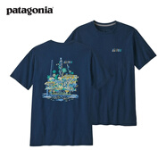 巴塔哥尼亞（Patagonia）春夏季Patagonia巴塔男女新款油井印花純棉短袖休閑百搭男女同款 藏青色純棉短袖 2XL 建議180-200斤