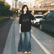 燦圖黑色重磅純棉短袖t恤女夏季高級感內(nèi)搭打底衫寬松休閑半袖上衣服 黑色 XL 【建議120-140斤】