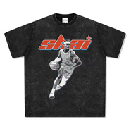 NBA KIDS-NBA亞歷山大美式復(fù)古數(shù)碼直噴印花圓領(lǐng)短袖水洗做舊高街潮純棉T恤男 水洗-1 M