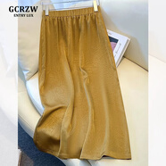 GCRZW高檔醋酸緞面半身裙女中長(zhǎng)款夏季薄款2025新款后開叉直筒包臀裙 金色 【輕奢高檔款】 M /27 建議95-105斤