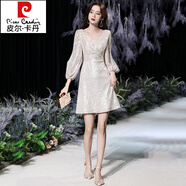 皮爾卡丹（pierre cardin）小晚禮服裙女感宴會(huì )高貴氣質(zhì)名媛短款輕奢洋裝年會(huì )連衣裙 DZM20204淺香檳色 L