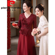 皮爾卡丹（pierre cardin）媽m媽婚宴禮服高貴年輕喜婆婆婚宴裝2025婚禮喜服大尺碼小個(gè)子連 紅色今年流行的輕奢品牌 L 建議90-105斤