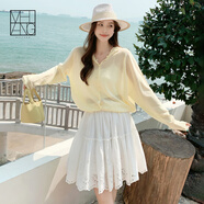 美洋（MEIYANG）鈴蘭半裙 松緊腰抽褶木耳邊繡花減齡傘型小白裙 白色 S