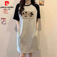 皮爾卡丹（pierre cardin）短袖T恤裙女韓系大碼休閑顯瘦遮肉中長款懶人連衣裙潮流夏季新品 淺灰色(0153款) L