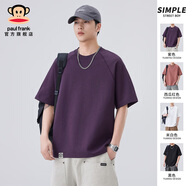 大嘴猴（paul frank）純色五分半截圓領(lǐng)棉體短袖t恤男夏季潮牌寬松休閑打底衫上衣服裝 紫色381D【官方正品】 3XL 【建議175-190斤】
