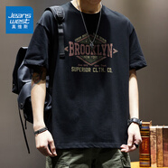 真維斯（Jeanswest）潮牌美式重磅短袖t恤男寬松大碼純棉上衣夏季潮流ins半袖體恤 黑色 3XL （適合180-200斤）