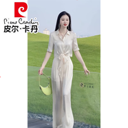 皮爾卡丹（pierre cardin）2025夏季網(wǎng)紅新款時尚套裝女設(shè)計感系帶襯衫+高腰垂感顯瘦闊腿褲 上衣+闊腿褲 套裝 L 100-110斤