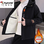 啄木鳥(niǎo)（TUCANO）棉服男冬季潮流秋冬款寬松連帽外套男棉衣羽休閑絨服棉襖防風(fēng)男裝 118黑色加絨 XL 180 （約120-130斤可穿)