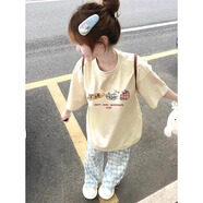 純棉重磅趣味貓咪印花短袖T恤女夏季新款寬松設(shè)計感韓系圓領(lǐng)上衣 奶杏色【常規(guī)純棉】 M （90-110斤）
